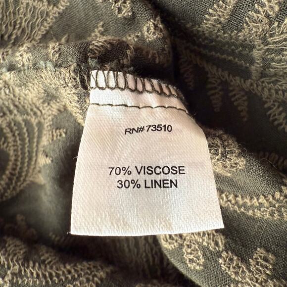 Uncle‎ Frank Anthropologie Linen Blend Embroidered Brocade Olive Tunic Dress M - Picture 5 of 8